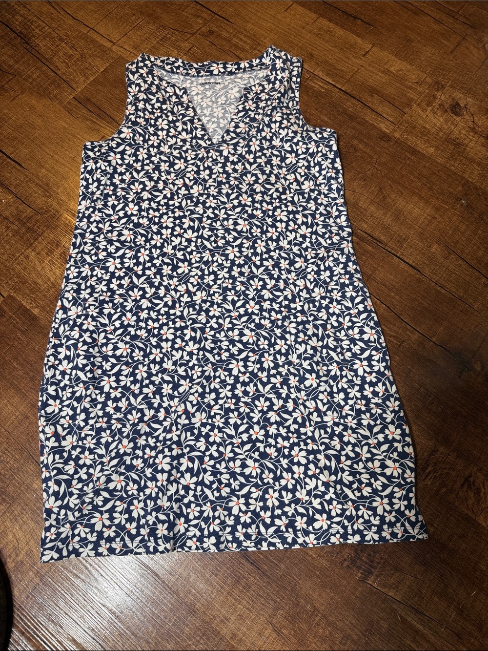 Lands' End Navy Floral Sleeveless Mini Dress